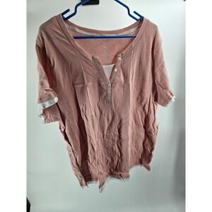 St Johns Bay Active Womens 3X Peachy Pink Layered Henley Short Sleeve Top‎ New